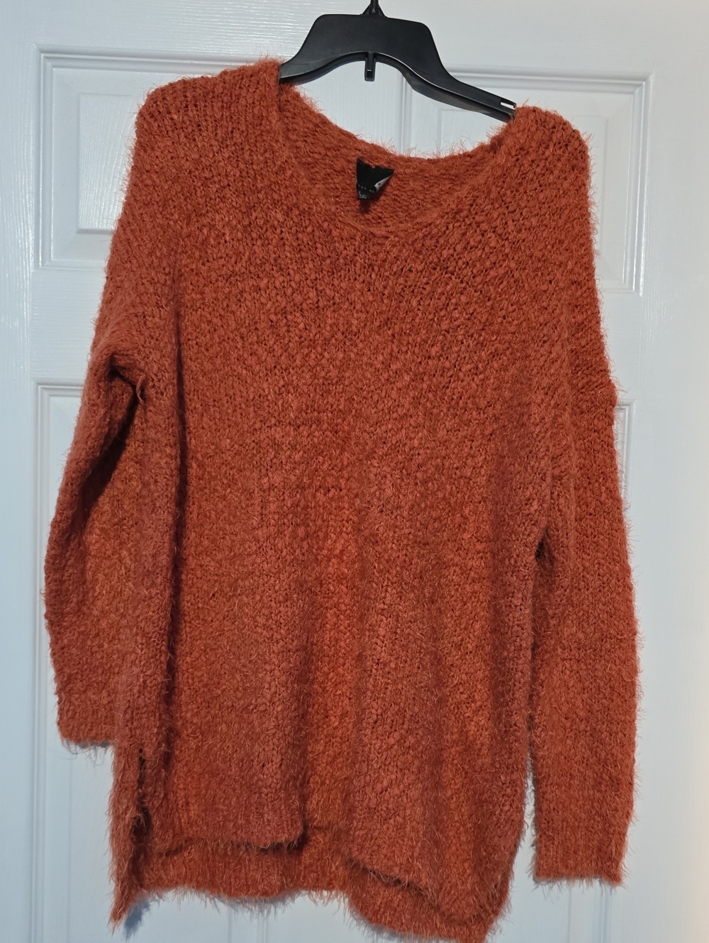 Sweet Claire Women's Rust Orange Fuzzy Crewneck Sweater